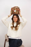 Floral Jacquard Large Squared Makeup Bag – Mustard & Red (Esme)