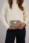 Leopard Jacquard Small Makeup Bag – Beige & Black (Koto)