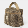 Leopard Jacquard Large Squared Makeup Bag – Beige & Black (Leo)