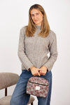 Floral Jacquard Large Squared Makeup Bag – Burgundy & Gray (Nira)